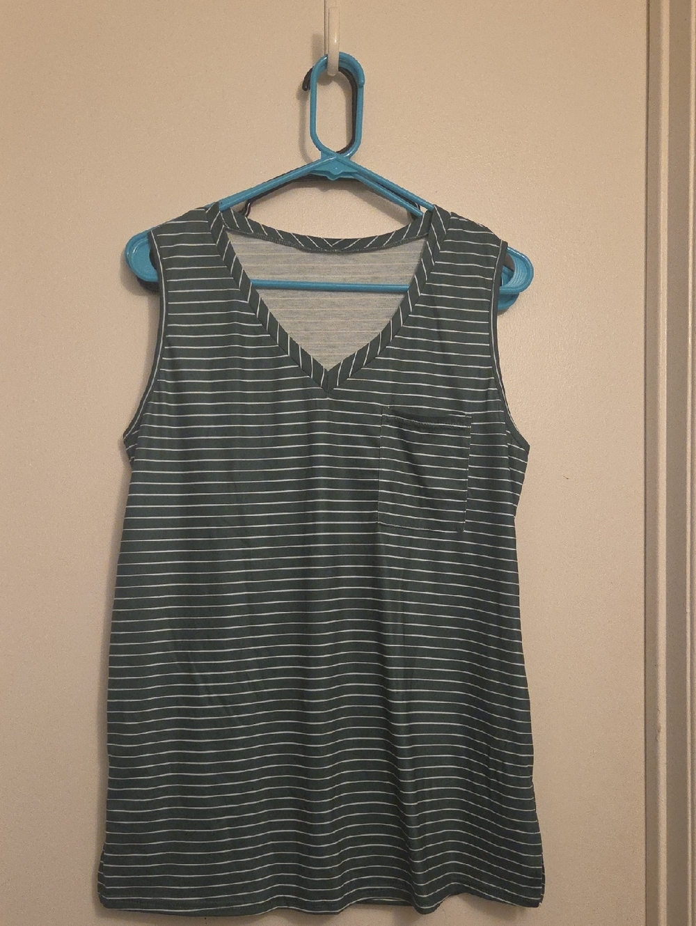 SHEIN Green and White Striped V-Neck Tank